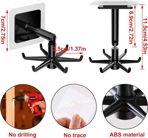 ৩৬০ ডিগ্রি ঘূর্ণনযোগ্য ওয়াল হ্যাঙ্গার মাল্টি-পারপাস সেল্ফ-আঠালো হুক