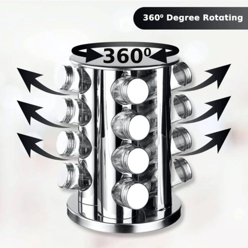 স্পাইস ক্যারোজেল ১৬ জার রোটেটিং স্পাইস র‍্যাক সেট, ৩৬০ রোটেটিং স্পাইস ক্যারোজেল সহ ১৬টি স্পাইস জার, রান্নাঘরের কাউন্টারটপ বা ক্যাবিনেটের জন্য টাওয়ার অর্গানাইজার