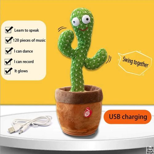 Rechargeable Dancing Cactus Toy Song Singing, Talking, Record & Repeating What You say Electric Cactus