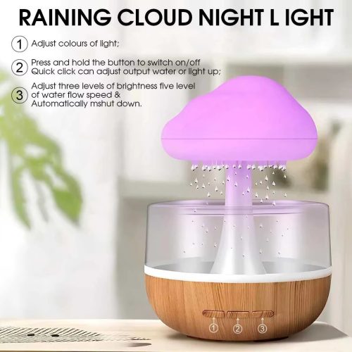 Rain Cloud Humidifier USB Night Light for Room Office Aroma Diffuser Water Drop Sound