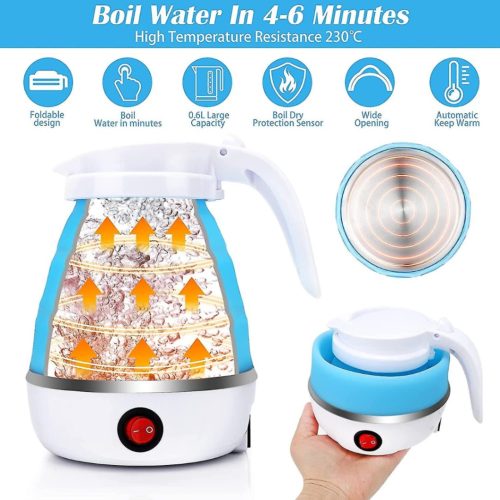 সিলিকন ভাঁজযোগ্য বৈদ্যুতিক কেটলি, ভ্রমণের জন্য পোর্টেবল মিনি বৈদ্যুতিক কেটলি,