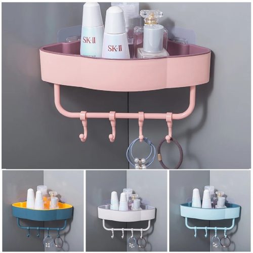 বাথরুম কর্নার শেল্ফ 4 হুক, ওয়াল-মাউন্টেড কিচেন বাথরুম ট্রায়াঙ্গেল স্টোরেজ র্যাক