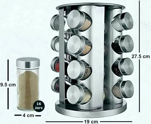 স্পাইস ক্যারোজেল ১৬ জার রোটেটিং স্পাইস র‍্যাক সেট, ৩৬০ রোটেটিং স্পাইস ক্যারোজেল সহ ১৬টি স্পাইস জার, রান্নাঘরের কাউন্টারটপ বা ক্যাবিনেটের জন্য টাওয়ার অর্গানাইজার