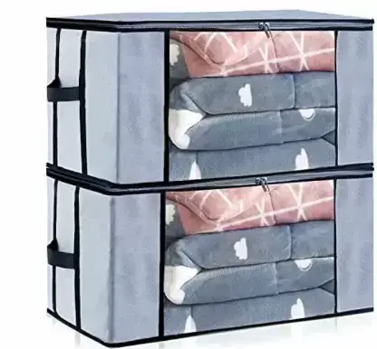 Blanket Storage Bag, Foldable Space-saving Non-woven Fabric Folding Stackable Blanket Storage Bag for Wardrobe
