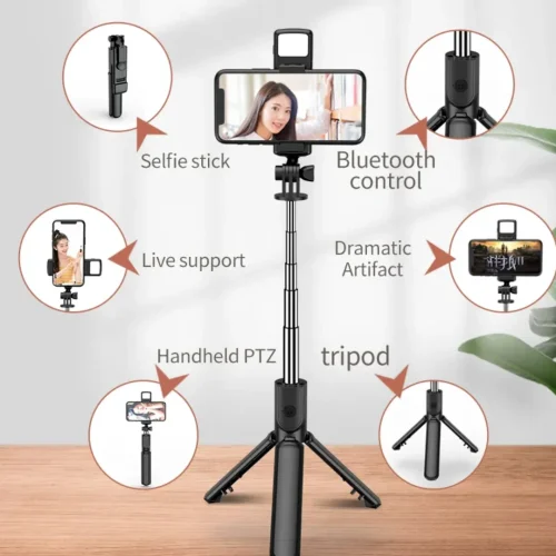 1ee9bb34-5065-46eb-a2cd-bcd67e3c2050 R1S Bluetooth Selfie Stick 4 in 1 Tripod Remote Control Selfie Stand