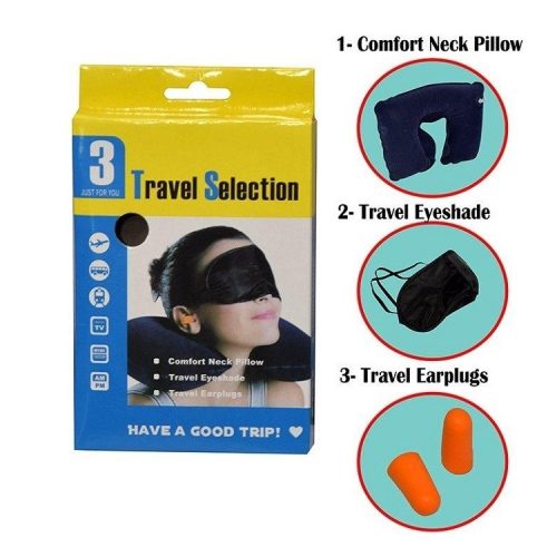 Travel Selection 3 in 1 with Comfort Neck Pillow Sleeping Eye Mask & Travel Earplug Set