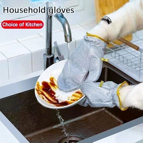 1Pcs Steel Wire Dish Cleaning Gloves for Kitchen, Waterproof Kitchen Cleaning Dish washing Gloves