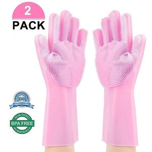 2 পিস সিলিকন ডিশ ওয়াশিং কিচেন হ্যান্ড গ্লাভস, ম্যাজিক সিলিকন ডিশ ওয়াশিং গ্লাভস