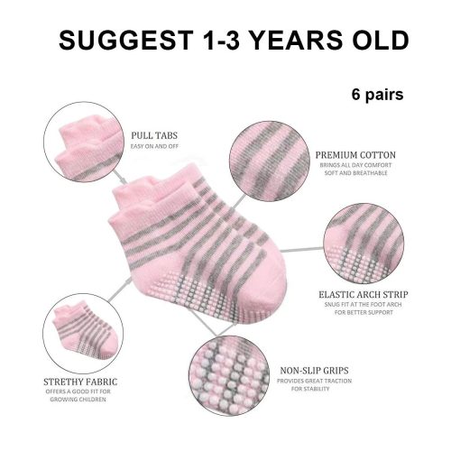 1 Pairs Baby Socks With Non-Slip Grips, Baby Non-skid Socks Toddler Newborn Infant Non Slip Socks with Grips Anti-Slip Girls Boys Ankle Socks