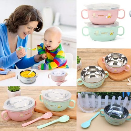 Stainless Steel Baby Feeding Bowl with Spoon Set