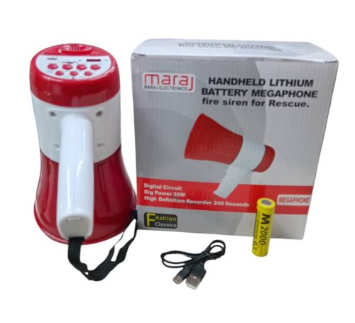 Hand Mike Speaker - Hand Mic, Handheld Megaphone with Recorder USB and Memory Card Input for Announcing; Talk; Record; Play; Siren; Music with Battery and Charger