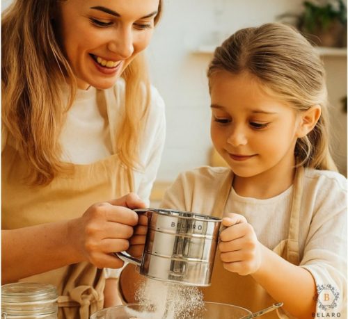 Flour Sifter, Stainless Steel Sifter for Baking, Double Layer Fine Mesh Baking Sifter, One Hand Press Crank Sifter for Powdered Sugar Shaker Duster, Flour Sieve Sifter for Baking Cakes Rondauno