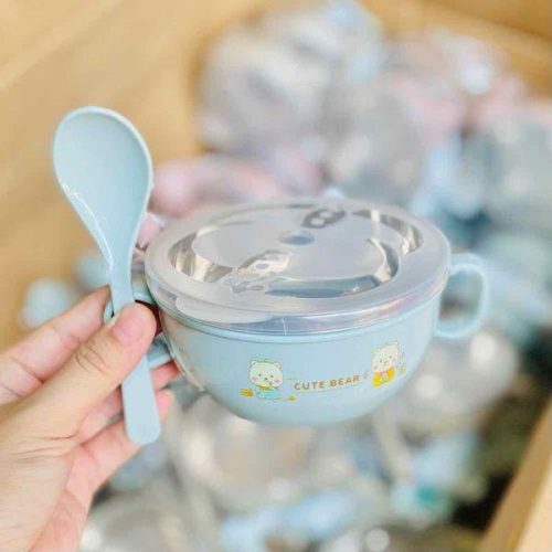 Stainless Steel Baby Feeding Bowl with Spoon Set