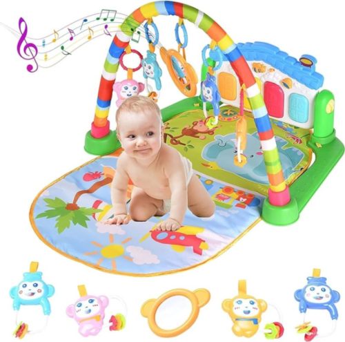 Baby Gym Play Mat Activity Center, Kick and Play Piano Gym Mat with Music and Lights, Gifts for Baby Newborn Toddler Infants Boys Girls