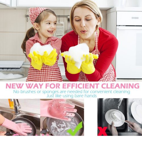 2 পিস সিলিকন ডিশ ওয়াশিং কিচেন হ্যান্ড গ্লাভস, ম্যাজিক সিলিকন ডিশ ওয়াশিং গ্লাভস