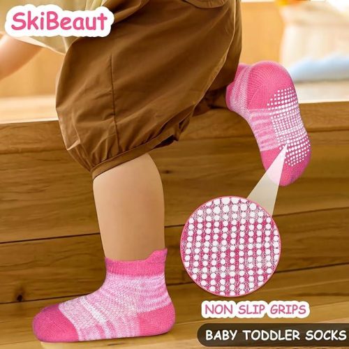1 Pairs Baby Socks With Non-Slip Grips, Baby Non-skid Socks Toddler Newborn Infant Non Slip Socks with Grips Anti-Slip Girls Boys Ankle Socks