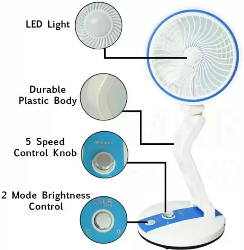 Rechargeable Folding Fan With LED Light, LR Fan