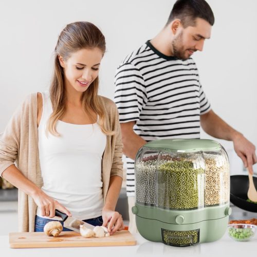 360° Rotating Rice Barrel, 6-Grids Rice Storage Dry Food Dispenser Grain Storage Dried Fruit Food Storage Box