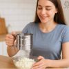Flour Sifter, Stainless Steel Sifter for Baking, Double Layer Fine Mesh Baking Sifter, One Hand Press Crank Sifter for Powdered Sugar Shaker Duster, Flour Sieve Sifter for Baking Cakes Rondauno