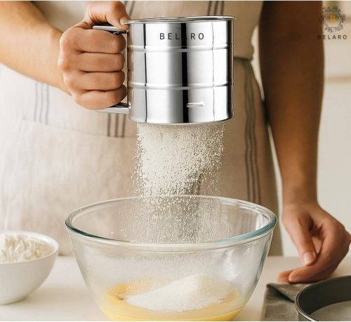 Flour Sifter, Stainless Steel Sifter for Baking, Double Layer Fine Mesh Baking Sifter, One Hand Press Crank Sifter for Powdered Sugar Shaker Duster, Flour Sieve Sifter for Baking Cakes Rondauno