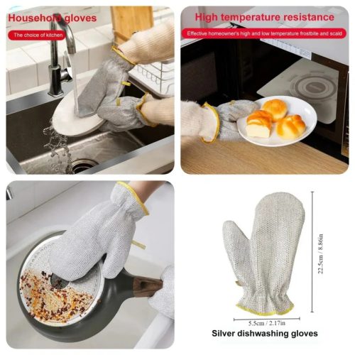 1Pcs Steel Wire Dish Cleaning Gloves for Kitchen, Waterproof Kitchen Cleaning Dish washing Gloves