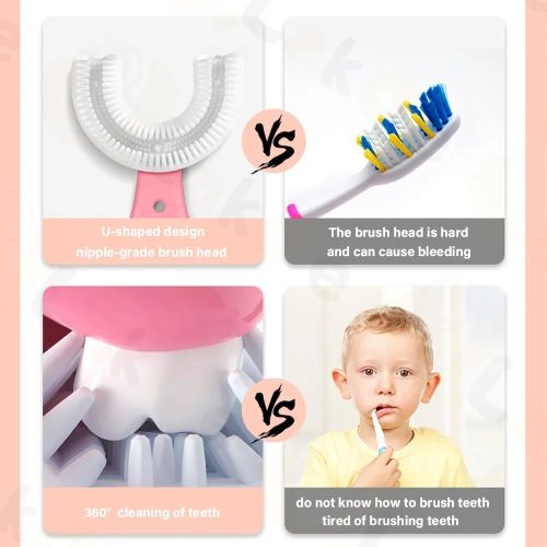 U Shaped Silicone Toothbrush for Kids Children, For Tooth Cleaning