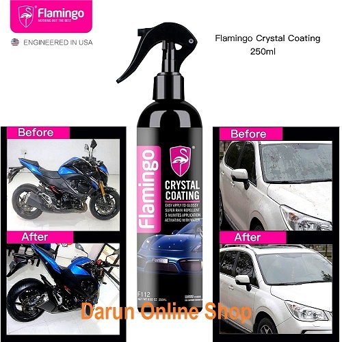 Flamingo Crystal Coating 250ml, Ceramic Coating for Motorcycle / Car Paint Care Nano Hydrophobic Coating Waterproof High Gloss Shine Liquid Polish Wax