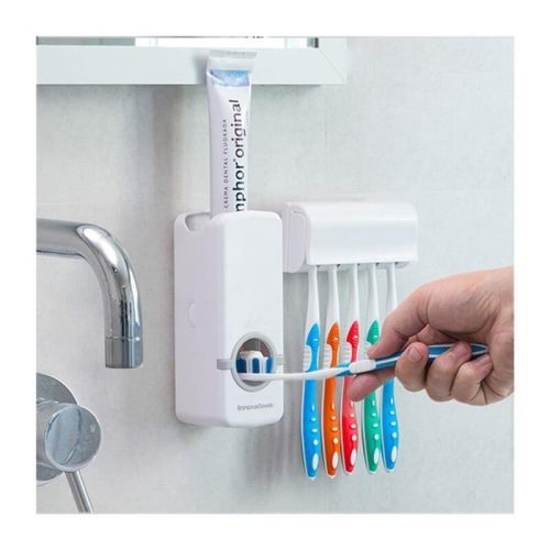 টুথব্রাশ হোল্ডার সহ স্বয়ংক্রিয় টুথপেস্ট ডিসপেনসার