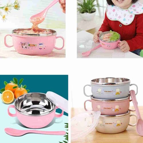 Stainless Steel Baby Feeding Bowl with Spoon Set