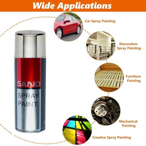 Sanvo Spray Paint (318 Bright Chrome) Metallic Bright Chrome Color Aerosol Spray Paint