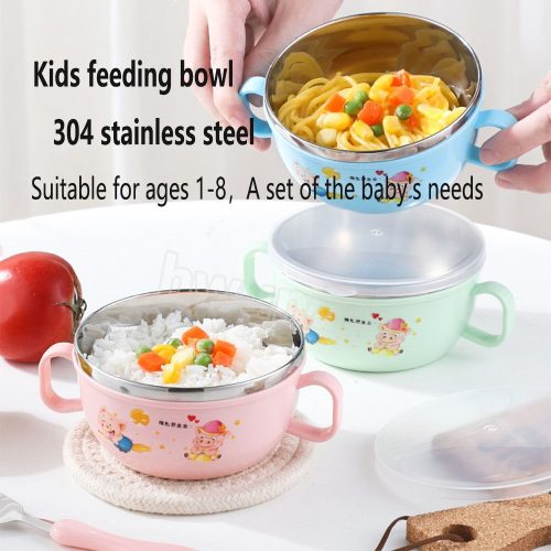 Stainless Steel Baby Feeding Bowl with Spoon Set