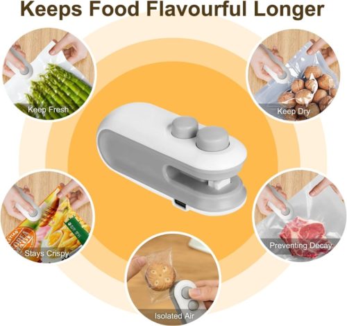Mini Bag Sealer, Rechargeable Heat Sealer, 2 in 1 Chip Bag Sealer & Cutter, Mini Bag Sealer Machine, Portable Handheld Food Sealer for Plastic Bags