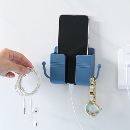 Wall Mount Phone Holder Wall Mount Phone Plug Holder Storage Box Charging Cell Phone Stand Brackets For Bedroom Bathroom Study-ওয়াল মাউন্ট ফোন হোল্ডার।