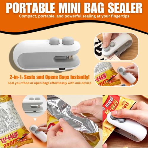 Mini Bag Sealer, Rechargeable Heat Sealer, 2 in 1 Chip Bag Sealer & Cutter, Mini Bag Sealer Machine, Portable Handheld Food Sealer for Plastic Bags