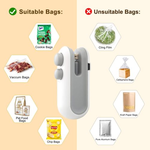 Mini Bag Sealer, Rechargeable Heat Sealer, 2 in 1 Chip Bag Sealer & Cutter, Mini Bag Sealer Machine, Portable Handheld Food Sealer for Plastic Bags