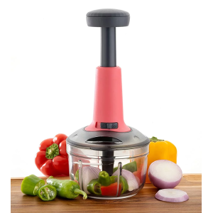1100 ml Push Chopper For Kitchen Manual Hand-Press Vegetable Chopper with 3 Stainless Steel Blades 1 Whisker for Chopping (