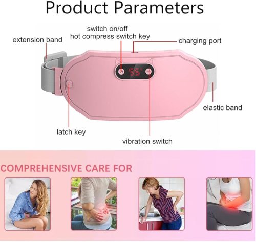 Menstrual Heating Pad & Slimming Massage Belt with LCD Display, Portable Warm Uterine Belt, Electric Menstrual Cramp Heating Belt with 3 Heat Levels and Massage Modes, USB Rechargeable, Indisposition Gift for Women