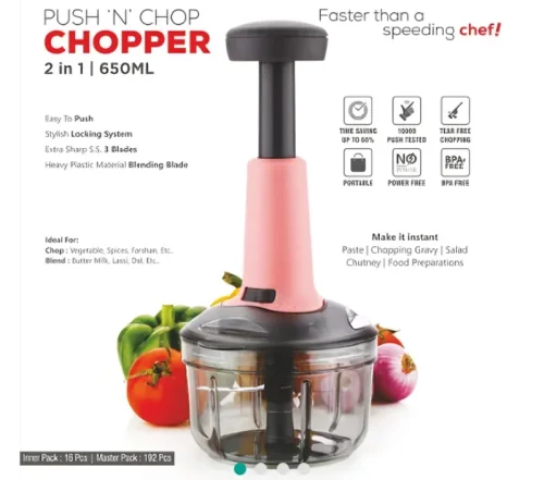 c21774bc116a832dd0509c3c3f49c456.jpg_960x960q80.jpg_ 1100 ml Push Chopper For Kitchen Manual Hand-Press Vegetable Chopper with 3 Stainless Steel Blades 1 Whisker for Chopping (