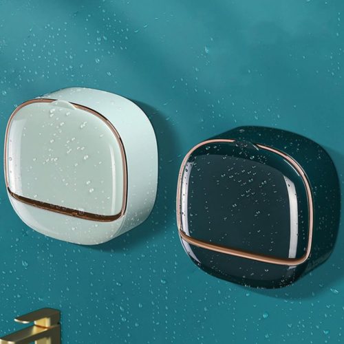 cbda364e-69c4-402a-bd89-592aaf9f5f32 Wall Mounted Soap Box, Flip Lid Soap Dish with Drip Tray, No Drilling, Waterproof Soap Holder, Self-Adhesive Soap Dish, Soap Dish Soap Box for Bathroom, Kitchen, Shower, School,