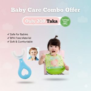 Premium Baby Feeding & Oral Care Combo (Waterproof Bib & U-Shape Toothbrush)