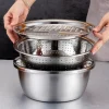 Stainless steel 3 in 1 vegetable cutter & drain basket, 3 In 1 Multifunctional Stainless Steel Basin With Vegetable Cutter + Drain Basket.