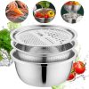 Stainless steel 3 in 1 vegetable cutter & drain basket, 3 In 1 Multifunctional Stainless Steel Basin With Vegetable Cutter + Drain Basket.